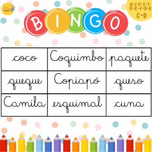 Bingo de consonantes L, M, P, S, T, D, N, F, H, B, C (ca-co-cu) y Q – MANUSCRITA