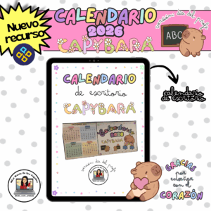 Calendario de Escritorio 2026 Capibaras con Frases Motivadoras para Profesores