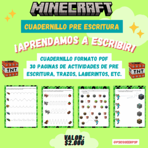Cuadernillo Pre escritura Temático: Minecraft