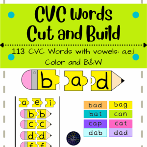 juegos de palabras CVC | hojas de trabajo CVC | hoja de trabajo CVC recorta y pega para kínder