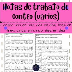 conteo de dos en dos, cinco en cinco, diez en diez, números, escritura de números, trazo de números