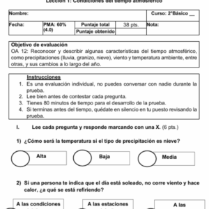 Evaluación: Condiciones del tiempo atmosférico – 2° Básico