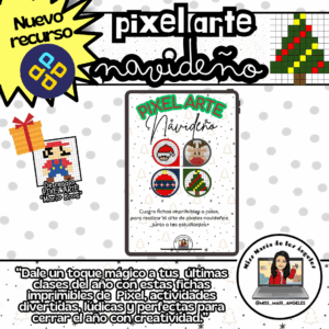 Pixel Arte Navideño para Imprimir – 4 Fichas + Extra de Mario Bros | Actividad Lista para Descargar