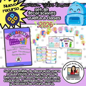 Decoracioón Aula “Útiles Kawaii” 2026